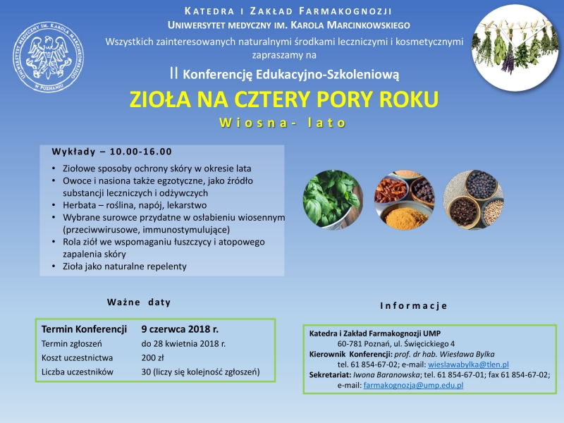 II Konferencja Edukacyjno-Szkoleniowa „Zioła na cztery pory roku wiosna – lato”