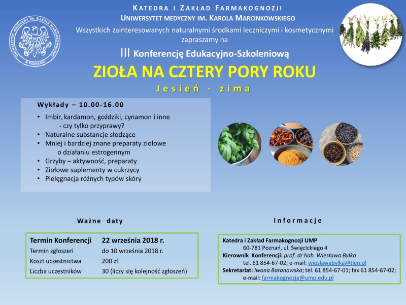 III Konferencja Edukacyjno-Szkoleniowa „Zioła na cztery pory roku jesień – zima”
