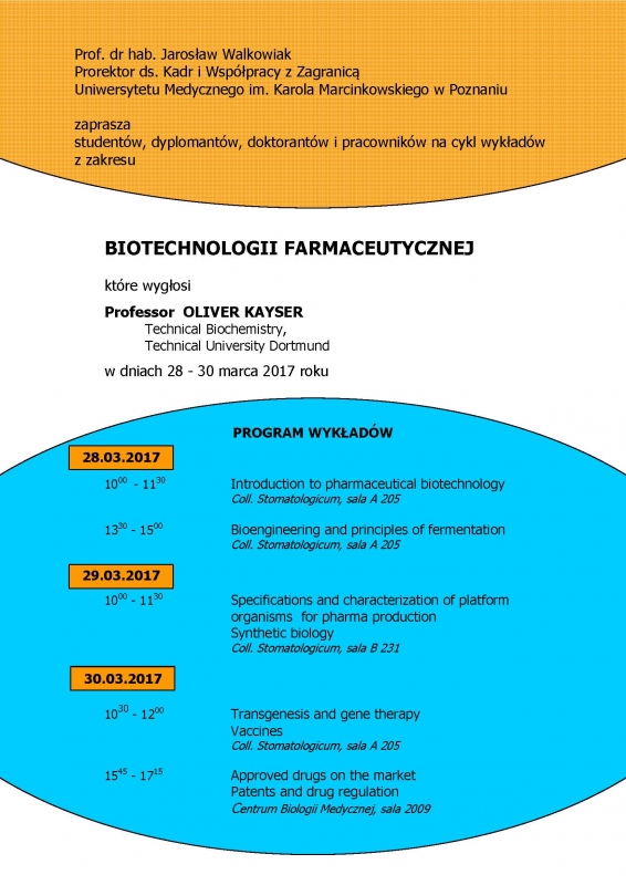 Cykl wykładów z zakresu biotechnologii farmaceutycznej