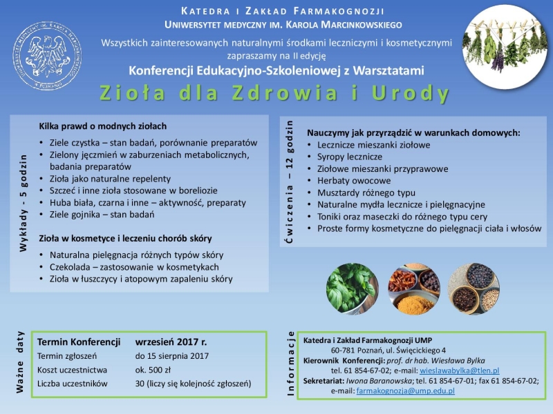 Konferencja Edukacyjno-Szkoleniowa z Warsztatami „Zioła dla Zdrowia i Urody”