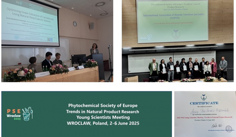 Dr Anna Stasiłowicz-Krzemień laureatką nagrody za najlepszą prezentację ustną podczas konferencji Phytochemical Society of Europe – Trends in Natural Product Research – Young Scientists Meeting