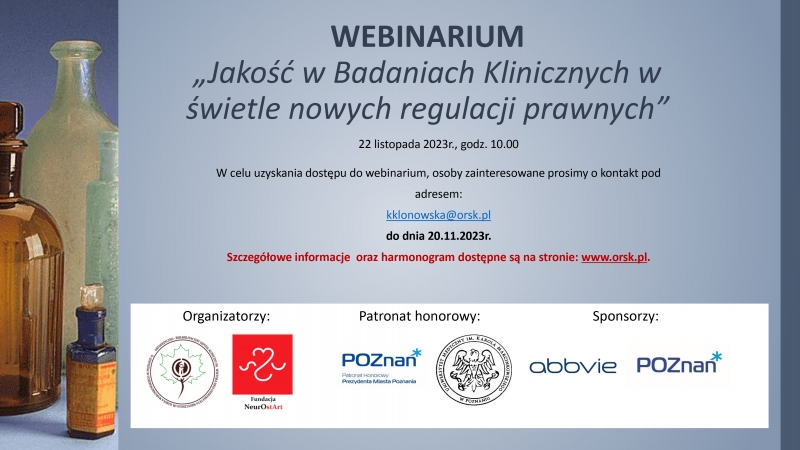 Webinarium „Jakość w Badaniach Klinicznych w świetle nowych regulacji prawnych”
